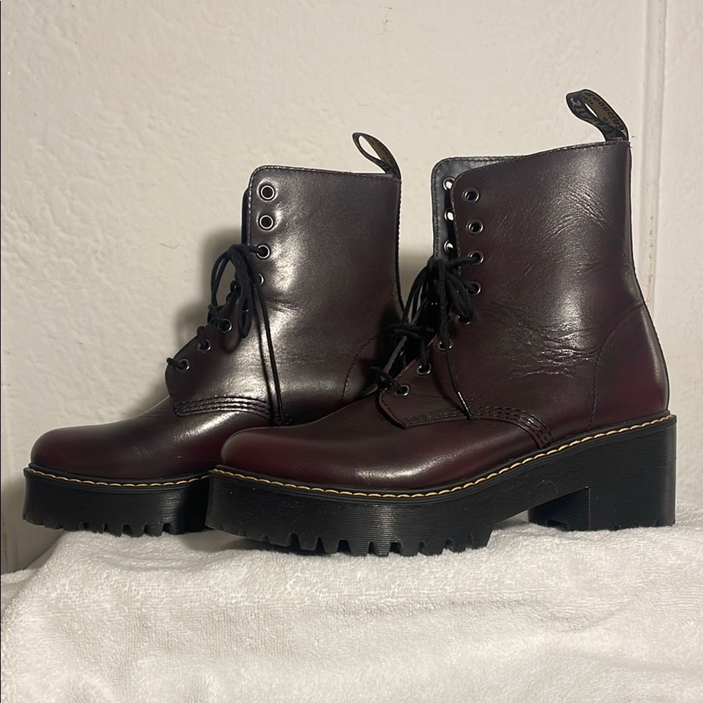 Dr. Martens Burgundy Leather Lace-Up Boots; extra chunky sole.  Shriver hi. NWOT - Picture 2 of 12